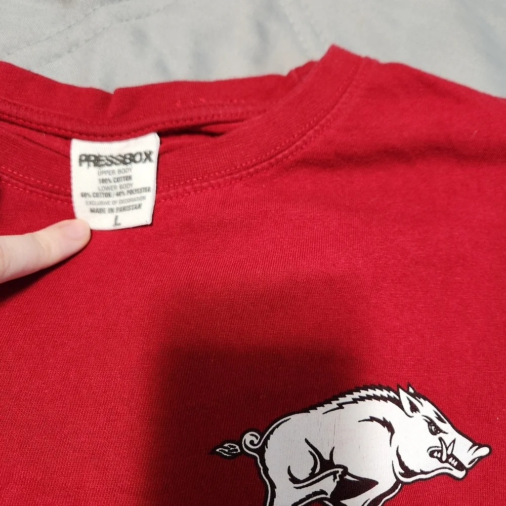 Razorbacks Long Sleeve Shirt Red Large Oversize Thumb Holes Glitter